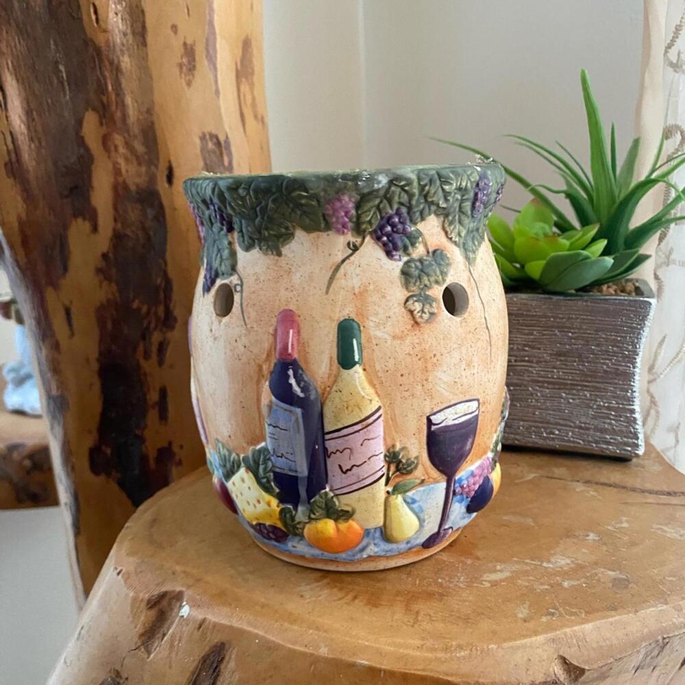 Ceramic Wine Bottle and Glass Themed Candle or Oil Burner
